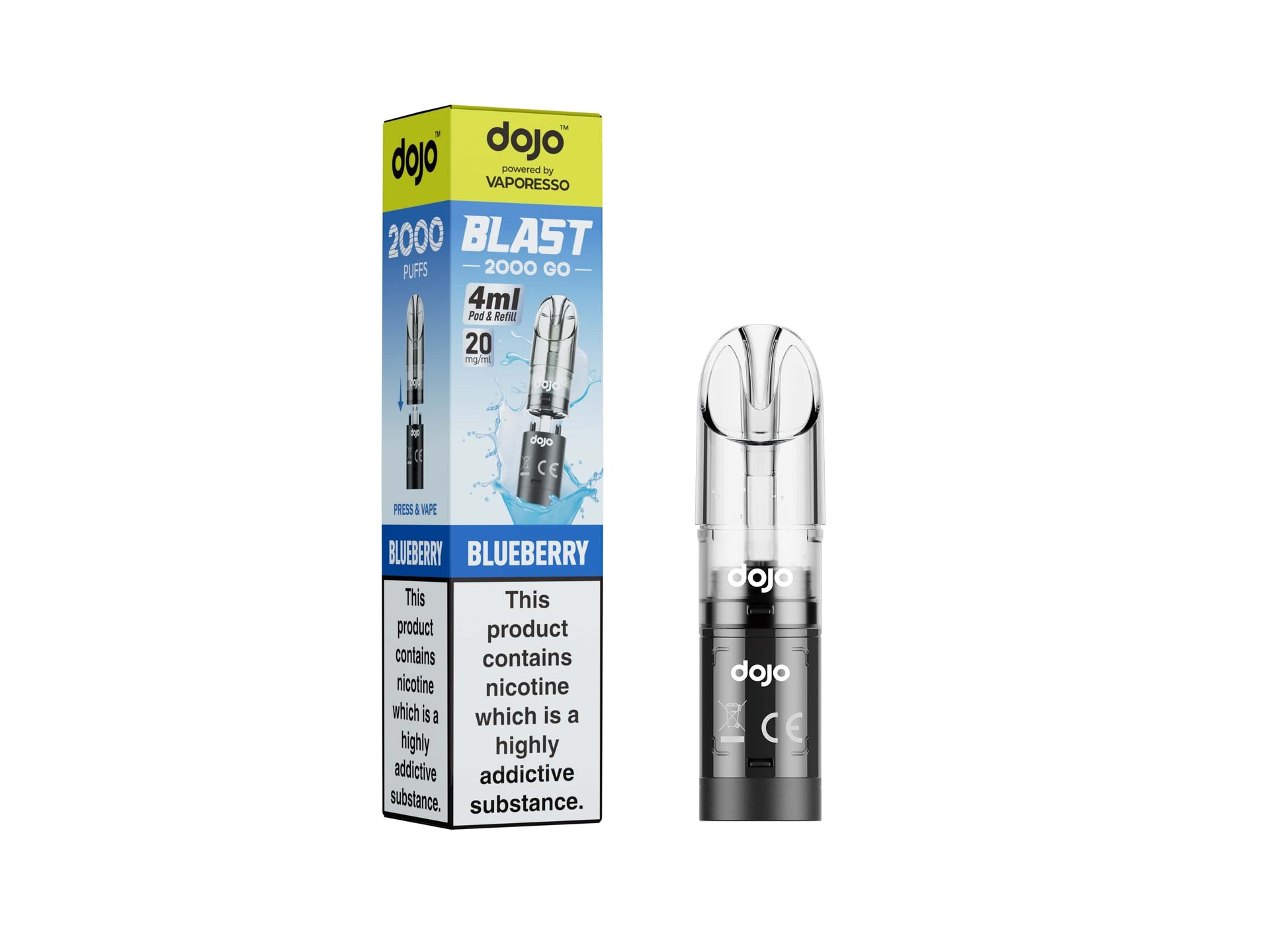 DOJO BLAST 2000 Go Transparent Pod &amp; Refill (Powered by Vaporesso) - Blueberry