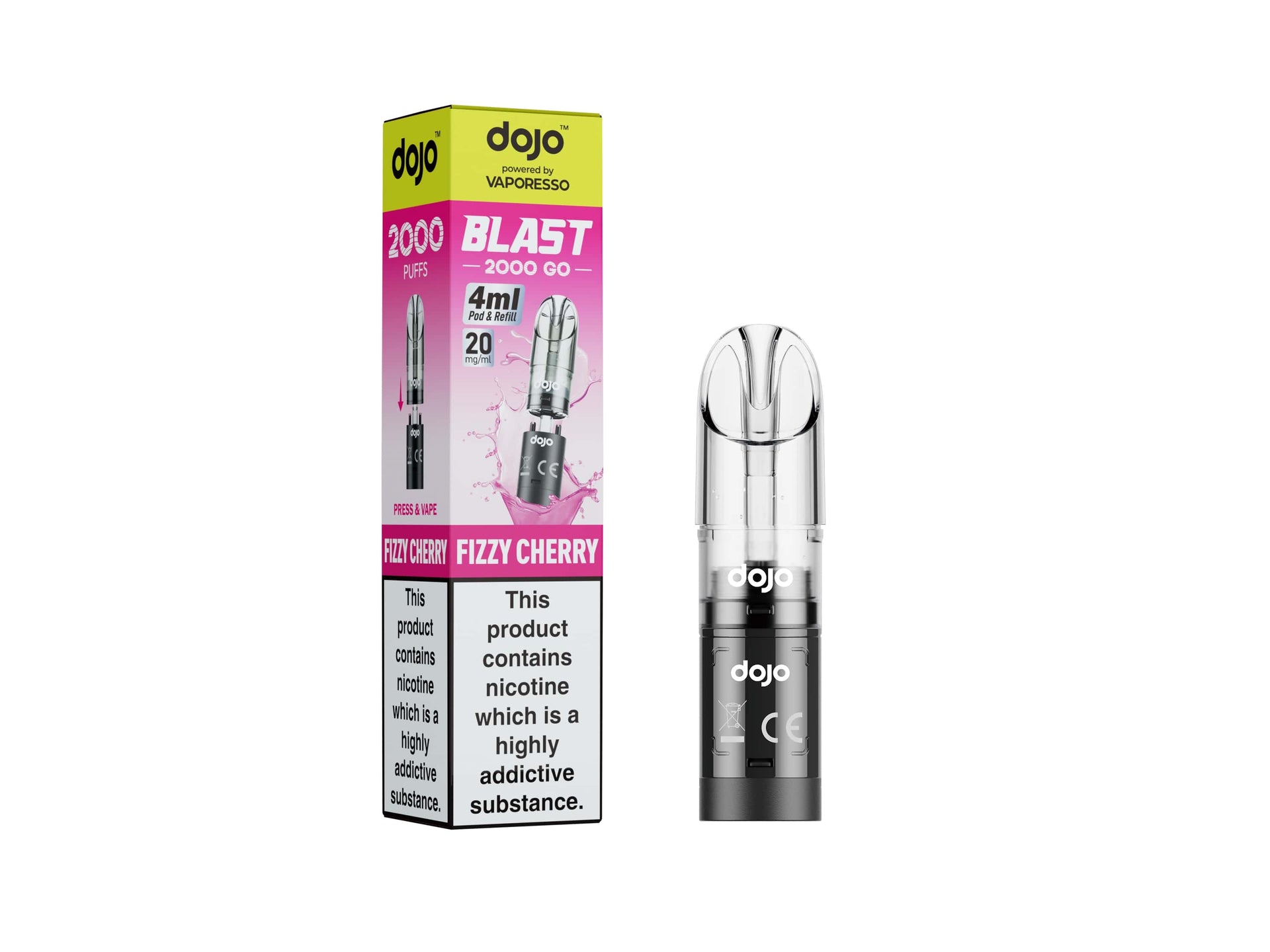 DOJO BLAST 2000 Go Transparent Pod &amp; Refill (Powered by Vaporesso) - Fizzy Cherry